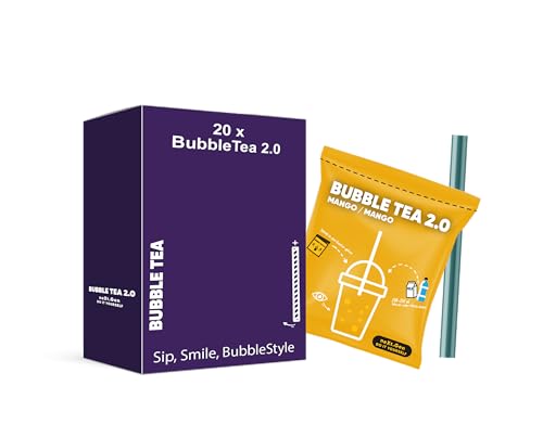 BUBBLE TEA 2.0 SET - Mango x Mango - Sirup mit Bubbles - 20 Beutel x 110g - DO IT YOURSELF Bubble Tea inkl. Strohhalme von schultz und könig