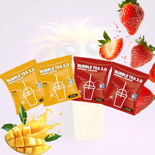 Mango & Erdbeere Bubble Tea 2.0 - Instant Bubble Tea im Beutel inkl. Strohhalme, Einfache Zubereitung, Mit Milch oder Wasser, Perfekt für Unterwegs, Recyclingfähig, Intensiver Geschmack von schultz und könig