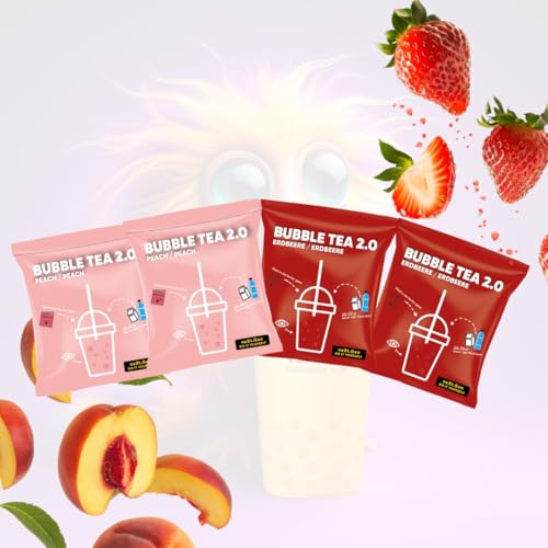 Pfirsich & Erdbeere Bubble Tea 2.0 - Instant Bubble Tea im Beutel inkl. Strohhalme, Einfache Zubereitung, Mit Milch oder Wasser, Perfekt für Unterwegs, Recyclingfähig, Intensiver Geschmack von schultz und könig