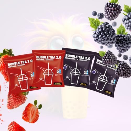 Erdbeere & Brombeere Bubble Tea 2.0 - Instant Bubble Tea im Beutel inkl. Strohhalme, Einfache Zubereitung, Mit Milch oder Wasser, Perfekt für Unterwegs, Recyclingfähig, Intensiver Geschmack von schultz und könig