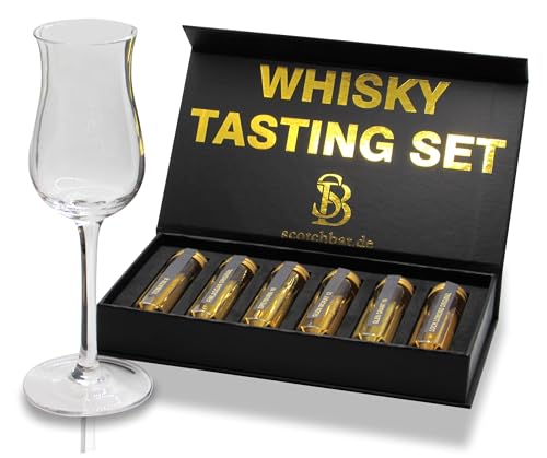 Einsteiger Whisky Tasting Set | Scotch Single Malt | in edler Geschenkbox mit Magnetverschluss inklusive mundgeblasenes Tasting-Glas von scotchbar