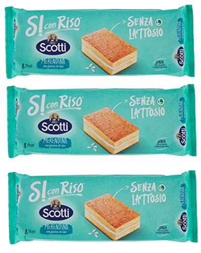 3x Riso Scotti Merendina con Farina di Riso Snack mit Reismehl laktosefrei ( 8 x 25g ) 200g Reismehlsnack ohne Palmöl ohne Milchproteine von Riso Scotti