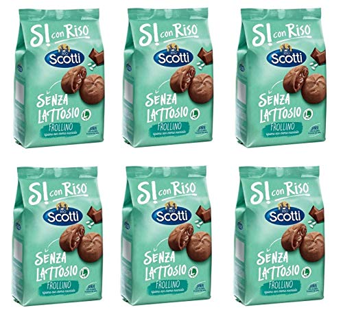 6x Riso Scotti Senza Lattosio Frollino ripieno con crema di nocciole Kekse Shortbread gefüllt mit Haselnusscreme Laktosefrei Ohne Palmöl und ohne Milchproteine 200g Biscuits cookies von Riso Scotti