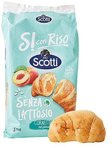 Riso Scotti Cornetto con Pesca Senza Lattosio Croissant mit Pfirsich laktosefrei ( 5 x 48g ) 240g Pfirsichcroissants ohne Palmöl ohne Milchproteine von Riso Scotti