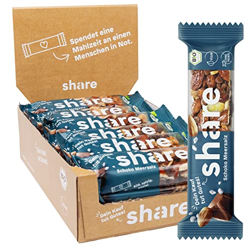 share Nussriegel Schoko & Meersalz 15 x 35 g – Riegel spenden je eine Mahlzeit an einen Menschen in Not – Mandel, Haselnuss, Schokolade & Meersalz – vegan – ohne Palmöl von share