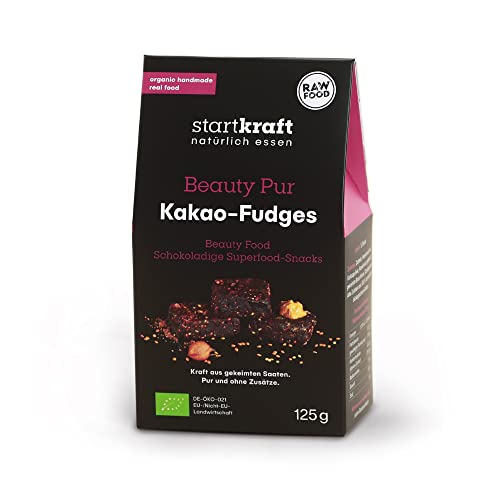 STARTKRAFT Kakao Fudges - 125g Snack Bites Beauty Pur - Leckere roh-vegane Snacks aus Kakao und Haselnüssen - enthält 5 Rohkost Riegel á 25g von startkraft