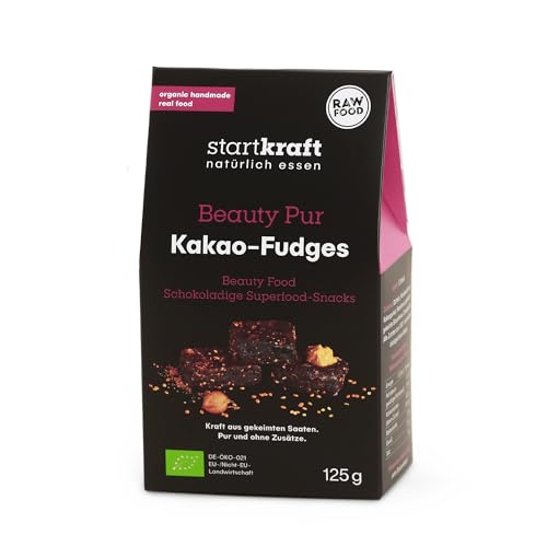 STARTKRAFT Kakao Fudges - 125g Snack Bites Beauty Pur - Leckere roh-vegane Snacks aus Kakao und Haselnüssen - enthält 5 Rohkost Riegel á 25g von startkraft