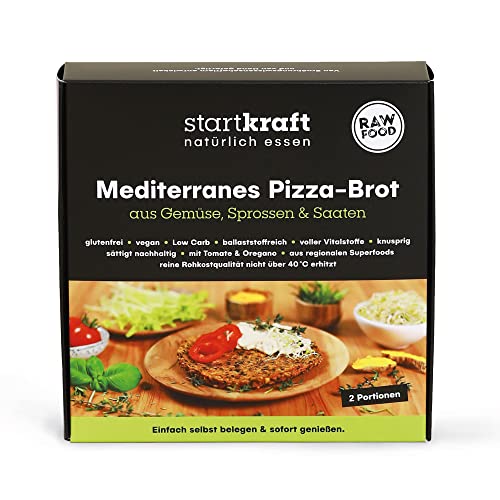 STARTKRAFT Mediterranes Pizza Brot - 120g Packung - enthält 2 Paleo-Minipizzen á 60g - Glutenfreies gekeimtes Brot für Low Carb und vegane Ernährung von startkraft