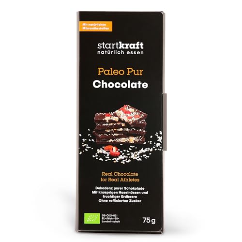 startkraft Paleo Chocolate 75g, vegane Schokolade mit Kokosblütenzucker gesüßt, glutenfrei, Schokoladentafel mit Haselnüssen und Erdbeeren startkraft Paleo Chocolate 75g, vegane Schokolade mit Kokosblütenzucker gesüßt, glutenfrei, Schokoladentafel mit Haselnüssen und Erdbeeren von startkraft