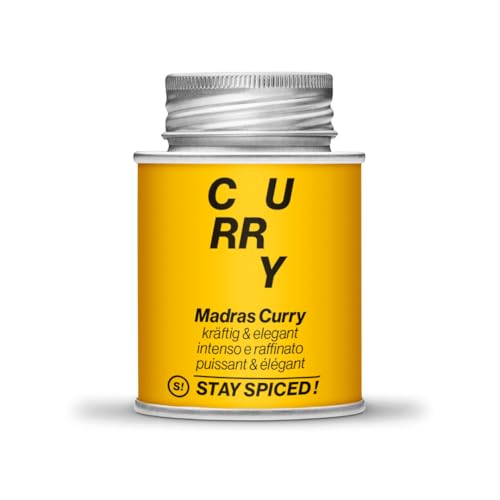 Madras Curry von STAY SPICED ! I Perfekt für Saucen, Suppen und Eintöpfe I Ganz leicht in der Anwendung I intensiv, elegant, vollmundig I Super Geschenkidee I 70g Füllgewicht I in 170ml Weißblechdose von stay spiced!