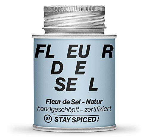 STAY SPICED ! Erstklassiges französisches Fleur de Sel/Flor de Sal | Salz | Gourmetsalz | Füllgewicht 100g | 170ml Schraubdose aus Weißblech zu 100% recyclebar von stay spiced!