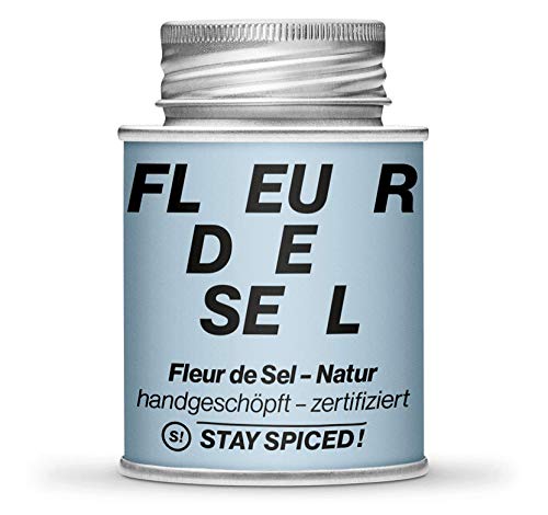 STAY SPICED ! Erstklassiges französisches Fleur de Sel / Flor de Sal | Salz | Gourmetsalz | Füllgewicht 100g | 170ml Schraubdose aus Weißblech zu 100% recyclebar von stay spiced!