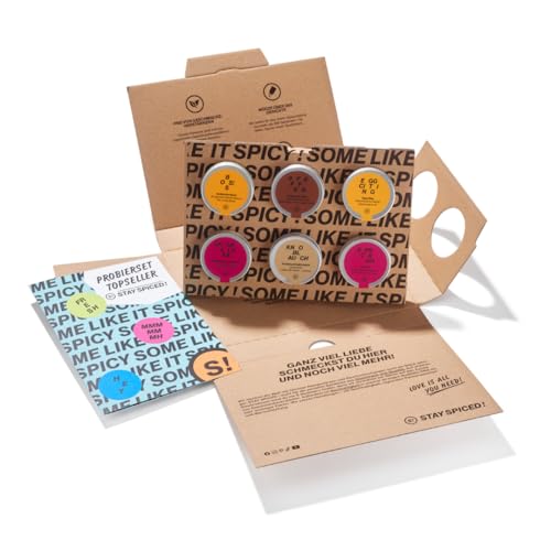 STAY SPICED ! Gewürze Probier- Set | Geschenkbox mit 6 Lieblingsgewürzen | Perfekt für Einsteiger aber auch Profis | Inklusive Rezeptheft mit Ideen zum Nachkochen | 6er Pack von stay spiced!