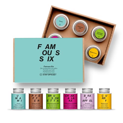 Stay Spiced !480g / Famous Six - Geschenkbox I STAY SPICED !480g Gewürzbox mit 6 beliebten Gewürzklassikern aus der Gewürzmanufaktur I ideal als Geschenk für Mann und Frau von stay spiced!