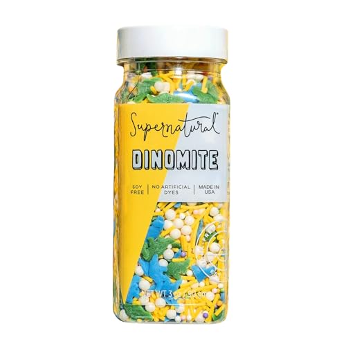 Dinomite Natürliche Konfetti-Streusel von Supernatural, Regenbogen-Dinosaurier, keine künstlichen Farbstoffe, sojafrei, glutenfrei, vegan, 85 g von super.natural