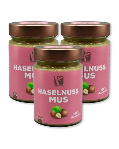 Cremiges Haselnussmus aus 100% Haselnüssen | Vegan, Glutenfrei, Ohne Palmöl & Zuckerzusatz | 2x 300gr (+1 GRATIS) von supercane