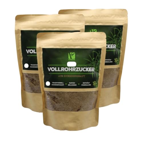 Unraffinierter Vollrohrzucker aus 100% Zuckerrohrsaft | Zuckeralternative mit mehr Nährstoffen | Vegan & Glutenfrei (2x 500g + 1 GRATIS) von supercane