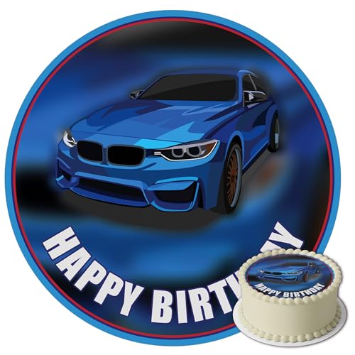 Essbare Tortenaufleger - Tortenaufleger Geburtstag - Tortendeko BMW Motiv - Geburtstagskuchen Deko aus Fondant - Rund 20 cm - Esspapier Tortendeko - Tortenaufleger Cars Motiv - Cake Decoration von sweet-decor.de