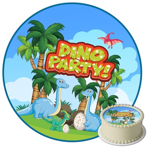 Tortenaufleger Dino Dinosaurier Motiv Essbare Tortendeko Tortenbild Kuchendekoration Fondant Rund Ø20CM von sweet-decor.de