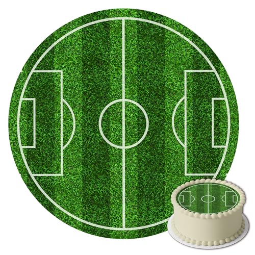 J&M DECO Essbare Tortenaufleger - Tortenaufleger Geburtstag - Fußball Tortendeko - Geburtstagskuchen Deko aus Fondant - Rund 20 cm - Esspapier Tortendeko - Tortenaufleger Fussball - Cake Decoration von J&M DECO