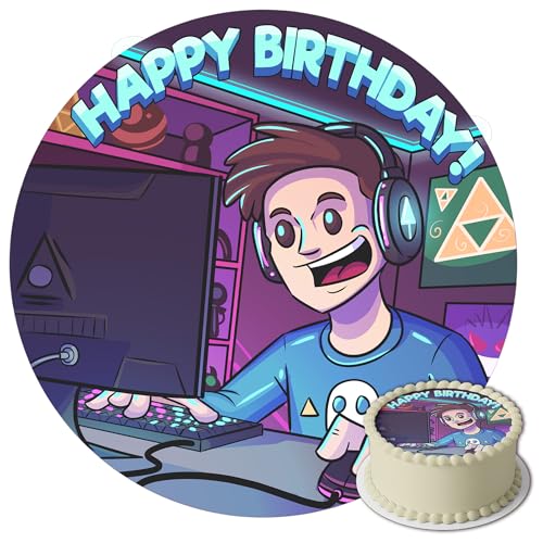 J&M DECO Tortenaufleger Gamer – essbare Kuchendeko Ø 20 cm – Tortenbild mit Gaming-Motiv für Jungengeburtstag – Zuckerpapier Tortendekoration – gebrauchsfertig von J&M DECO