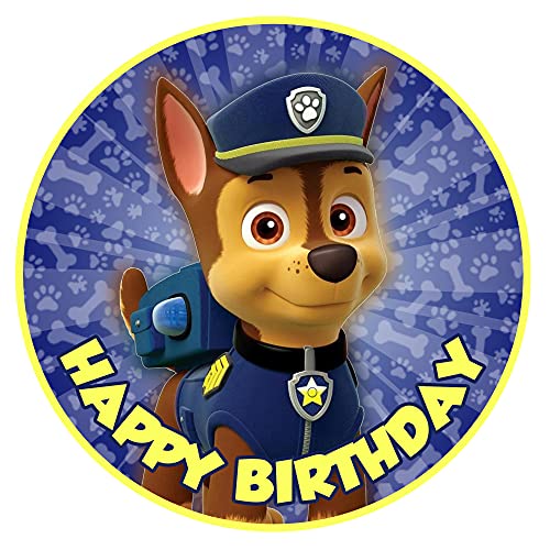 Essbare Tortenaufleger - Tortenaufleger Geburtstag - Tortendeko Paw Patrol Chase - Geburtstagskuchen Deko aus Fondant - Rund 20 cm - Esspapier Tortendeko - Tortenaufleger Paw Patrol - Cake Decoration von sweet-decor.de