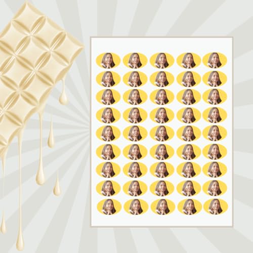 Sweetec Individuell essbarer Druck auf Schokotransferfolien - Choco Sheets personalisiert mit eigenes foto logo text bestellen Logos für Pralinen, bedruckter Schokolade (3,4x2,4cm Oval (45er Pack)) von sweetec