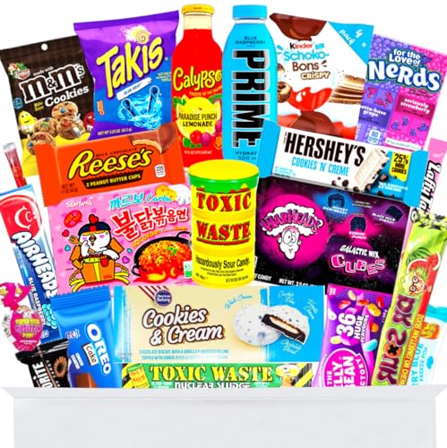 Amerikanische Süßigkeiten Box mit 24 viralen Bestsellern - Mit Takis Chips, Prime drink, Buldak ramen, Calypso, Schokobons Crispy etc. - 24 Süßigkeiten aus aller Welt - American Candy Süssigkeiten Box von sweets aus aller welt