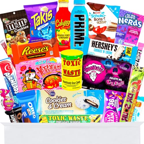 Amerikanische Süßigkeiten Box mit 24 viralen Bestsellern - Mit Takis Chips, Prime drink, Buldak ramen, Calypso, Schokobons Crispy etc. - 24 Süßigkeiten aus aller Welt - American Candy Süssigkeiten Box von sweets aus aller welt