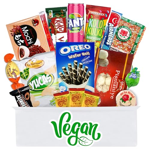 Vegane Süßigkeiten aus aller Welt - Asiatische, afrikanische, osteuropäische, süd & nord amerikanische Box – Vielfältige Sweets & Snacks Candy Box - vegan Geschenk von sweets aus aller welt