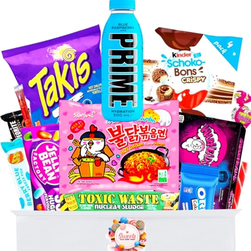 Virale Süßigkeiten Box mit Tiktok Trend Sachen - Prime Drink, Buldak Ramen, Schokobons crispy, Takis blue etc. - Amerikanische Süßigkeiten - Besondere Süssigkeiten Box - Süßigkeiten aus aller Welt von sweets aus aller welt