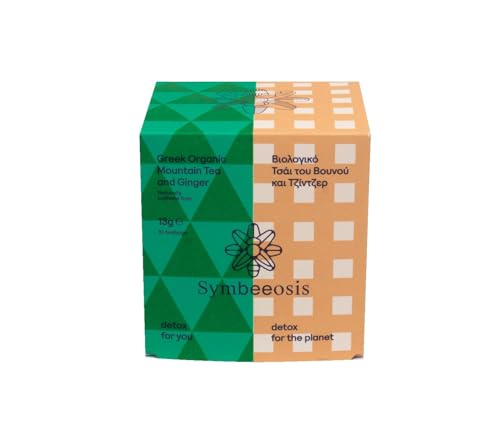 Symbeeosis Bio-Bergtee mit Ingwer – Griechischer koffeinfreier Sud aus Sideritis – Energie- und antioxidative Vorteile für den Magen-Darm-Trakt – 10 Pyramiden von Symbeeosis