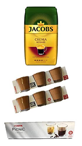 Jacobs Expertenröstung Crema Intenso, Kaffee Ganze Bohne, 1 kg + 6 x Espresso Cerve Gläser cc 95 von t