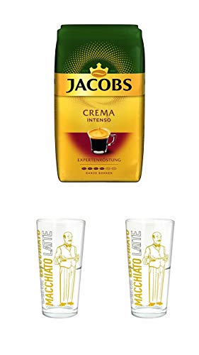 Jacobs Expertenröstung Crema Intenso, Kaffee Ganze Bohne, 1 kg +Latte Macchiato Gläser-Set 2-teilig von t