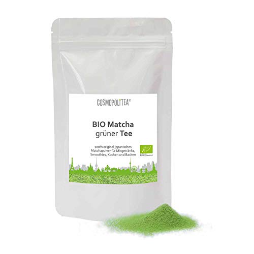 BIO Matcha Tee Pulver | Premium-Qualität - 100g | Original Grüntee Pulver aus Japan | fein gemahlen, rein natürlich ohne Zusätze | cosmopoliTEA® von cosmopoliTEA
