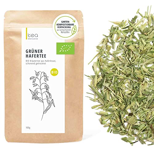 Grüner Hafer Tee, BIO, Grünhafer geschnitten, Premium Rohkost Qualität, Hafertee, für Trinkkuren, zum Fasten, 100g - tea exclusive von tea exclusive