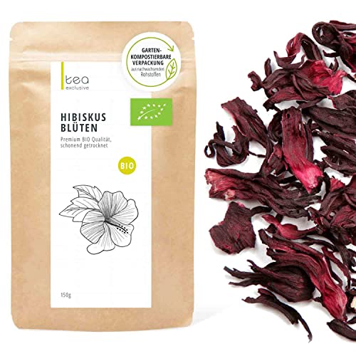 Hibiskusblüten ganz, Premium BIO Qualität, Handernte, schonend getrocknet, sehr fruchtig, perfekter Hibiskus Tee im Sommer & Winter, 150g lose - tea exclusive von tea exclusive