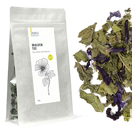 Premium Malventee, Blaue Malve, Malve Blatt und Malvenblüte lose, erntefrisch getrocknet, BIO Kräutertee, 100g Beutel - tea exclusive von tea exclusive