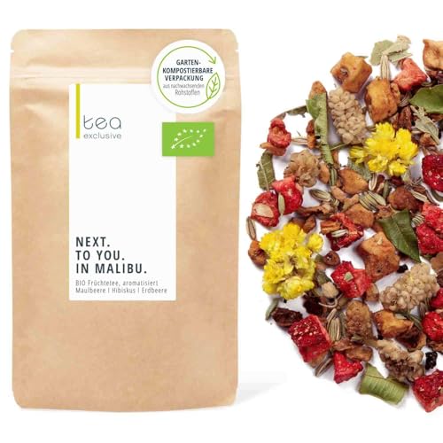 tea exclusive | Next to you in Malibu | loser BIO Früchtetee, koffeinfrei | exotisch & sehr erfrischend | perfekter Eistee im Sommer | 100g Beutel von tea exclusive