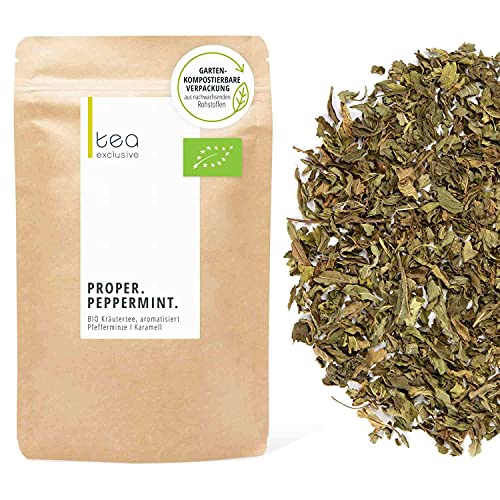 Proper Peppermint, Premium BIO Kräutertee, Pfefferminztee mit Karamell, kühlend-frisch mit sanfter Süße,70g loser Tee im Beutel - tea exclusive von tea exclusive