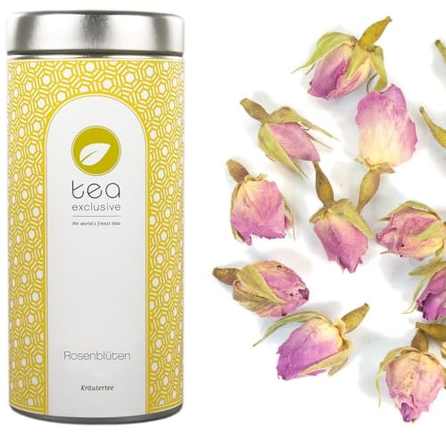 tea exclusive | BIO Rosenblüten Tee | Trinkbare & essbare Blüten Rosen Knospen | loser Tee (Biotee, kbA) | auch als Deko - Dose 50g von tea exclusive