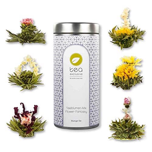 tea exclusive Teeblumen-Mix "Flower Fantasy", 6 Sorten Teeblumen in schöner Metalldose & Foto-Booklet mit Zitaten, Grüner Weisser Tee mit Jasmin, Rose, Pfingstrose, Ringelblume, Hibiskus - Teegeschenk tea exclusive Teeblumen-Mix "Flower Fantasy", 6 Sorten Teeblumen in schöner Metalldose & Foto-Booklet mit Zitaten, Grüner Weisser Tee mit Jasmin, Rose, Pfingstrose, Ringelblume, Hibiskus - Teegeschenk von tea exclusive