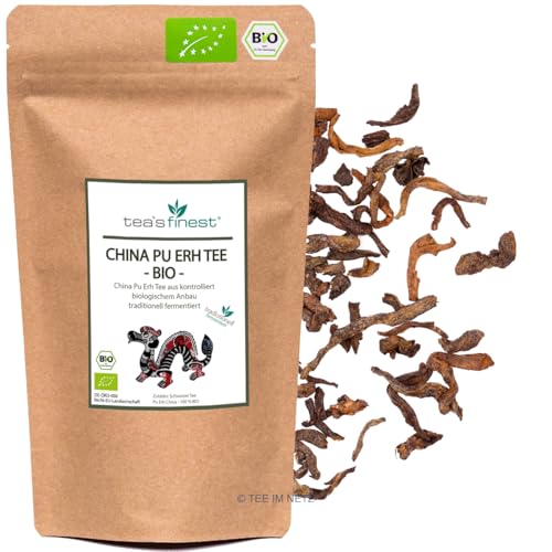 tea`s finest® China Pu Erh Tee - traditionell fermentiert, kontrolliert biologischer Anbau und rückstandskontrolliert - BIO (100 Gramm) von tea`s finest