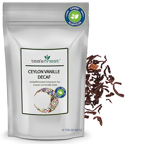 tea`s finest® Entkoffeinierter Schwarzer Tee Ceylon Vanille (100 Gramm) von tea`s finest