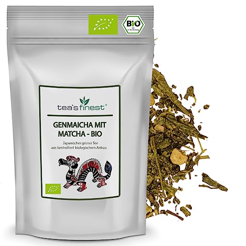 tea`s finest® Grüner Tee Japan Genmaicha mit Matcha - BIO (100% japanischer Grüntee aus kbA) (100 Gramm) von tea`s finest