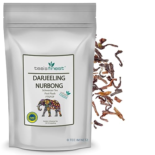 tea`s finest® Schwarzer Tee Darjeeling Nurbong FTGFOP First Flush (100 Gramm) von tea`s finest