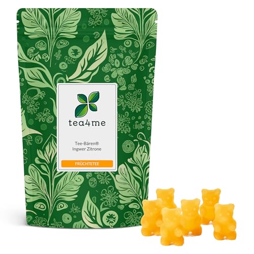 tea4me Tee-Bären® | Ingwer-Zitrone | Leckeres Fruchtgummi als Tee oder zum Vernaschen | glutenfrei | Gummibärchen zum Auflösen in Wasser von tea4me