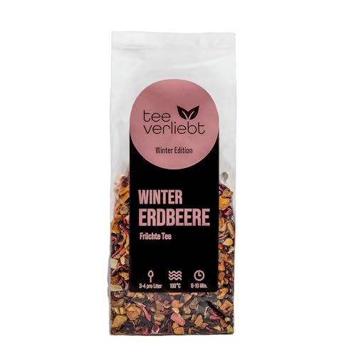 teeverliebt - Winter Erdbeere Winter Edition Früchtetee 100 g | loser Früchtetee aromatisiert | leckere Winter Tee-Mischung ideal als Geschenk von teeverliebt