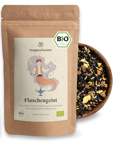 teegeschwister® | Flaschengeist | indischer BIO Masala Chai-Tee | traditioneller Gewürztee aus schwarzem Tee Assam mit Kardamom und Vanillestückchen | 100g von teegeschwister