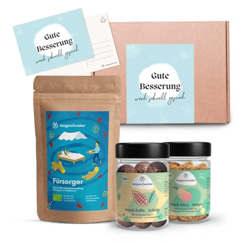 Gute Besserung Geschenk Set | Bio Kräuter-Tee & Veganen Pralinen | Geschenk für Genesungswünsche | Get Well Soon Geschenk zur Aufmunterung | teegeschwister von teegeschwister